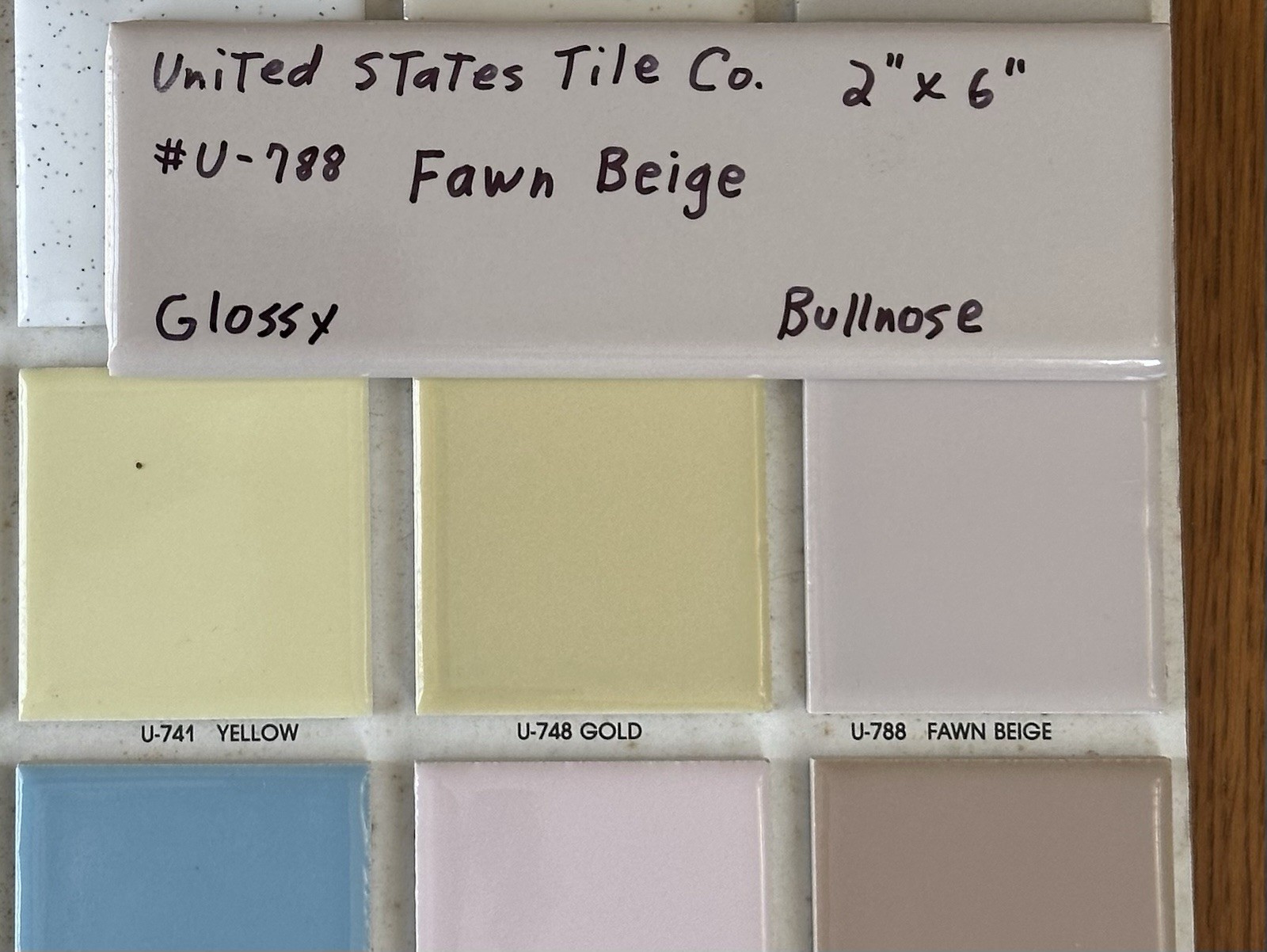 6 pcs. Glossy *Fawn Beige* Ceramic Surface Bullnose Trim Flat Tiles; Light Brown