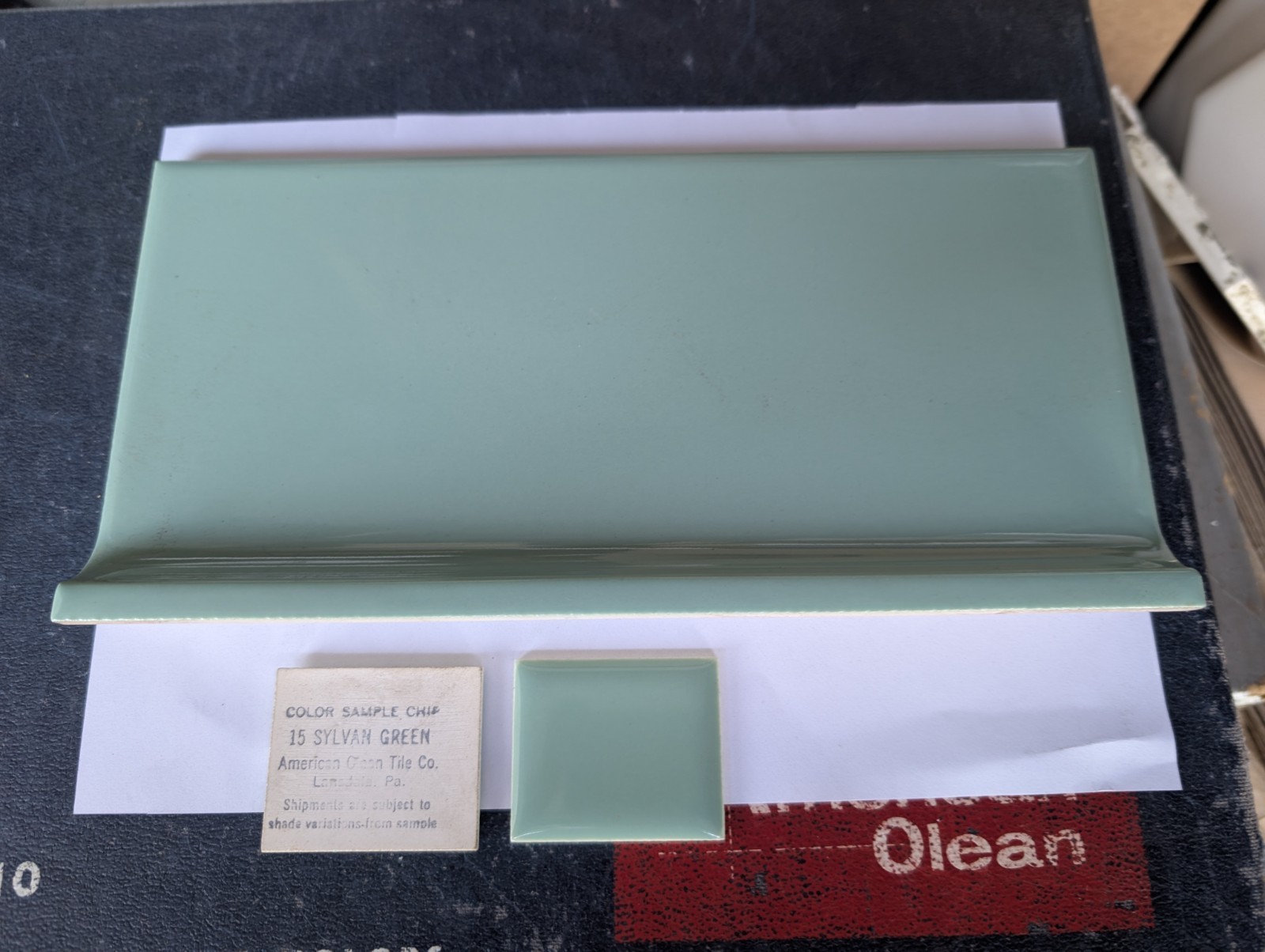 1 pc NEW American Olean Sylvan Green #15 A3481 Ceramic Cove base 4 1/4″ x8 1/2″