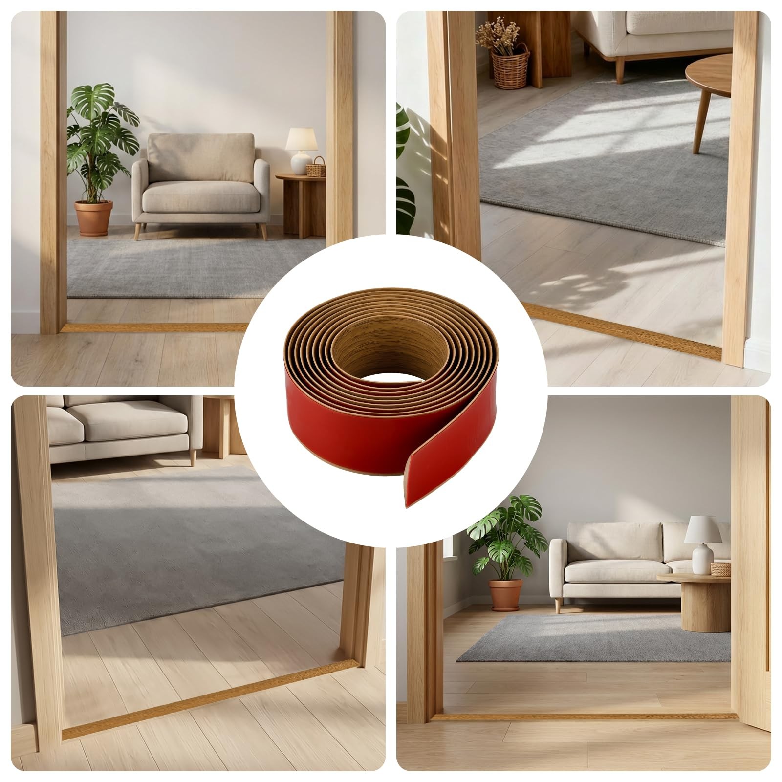 Vinyl Floor Transition Strip, Self Adhesive 3.28Ft, Light Brown Wood Grain