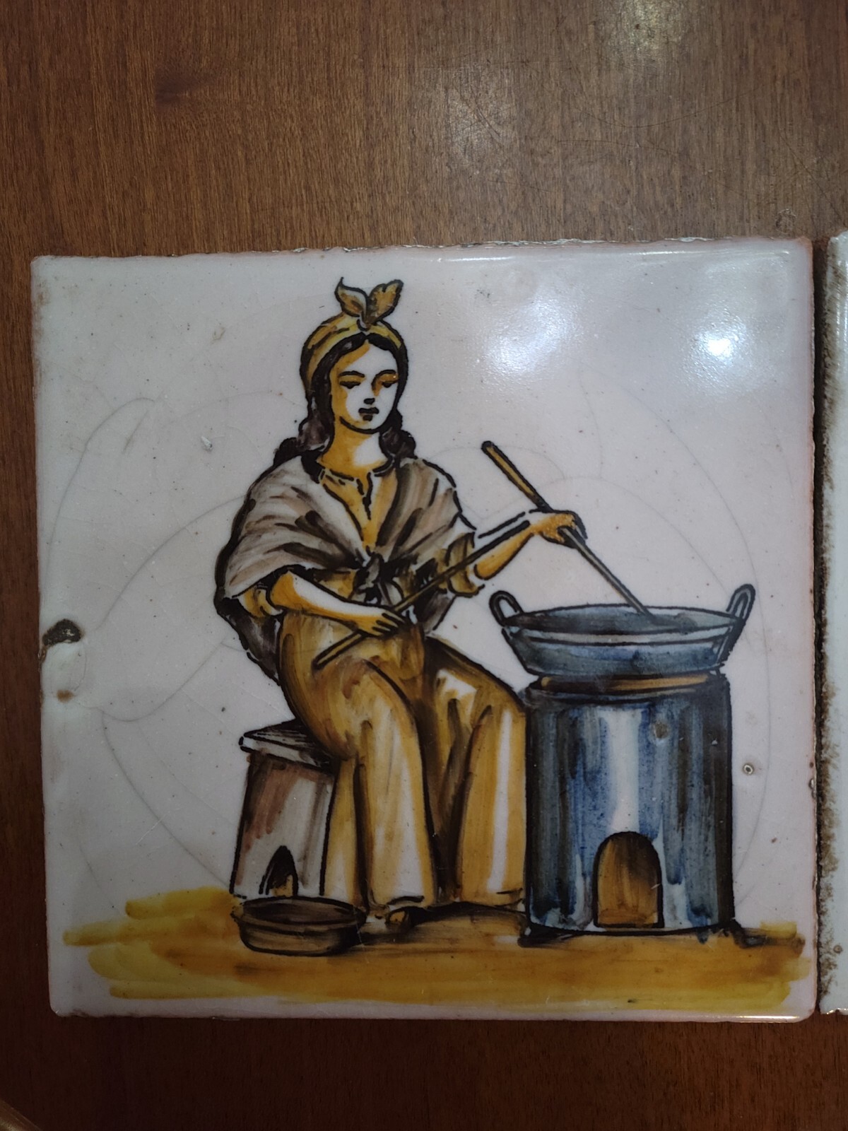 ANTIQUE European Italy Art lady ceramic porcelain Handpainted tiles Salvage