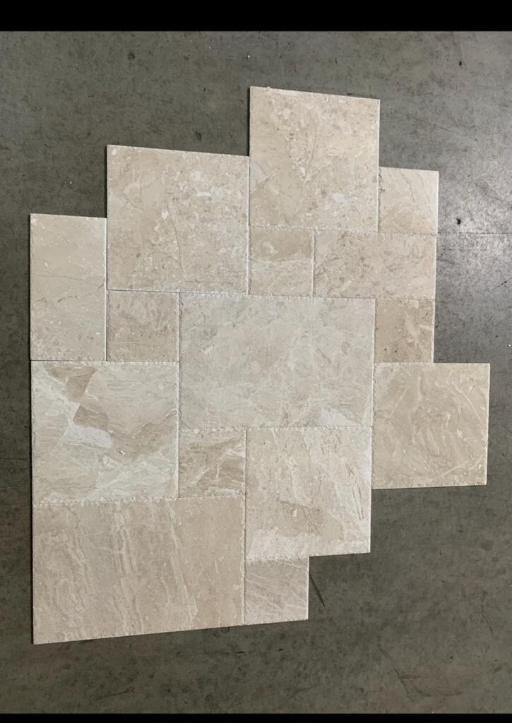 BEIGE ROYALE MARBLE VERSAILLES FRENCH PATTERN TILES BRUSHED AND CHISELED EDGE