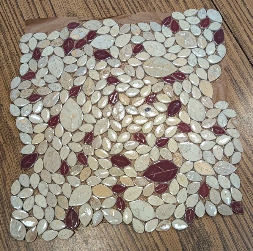 Vintage Made In Japan Multi-Color Porcelain Leaves Wall Tile Floor Pool Tile