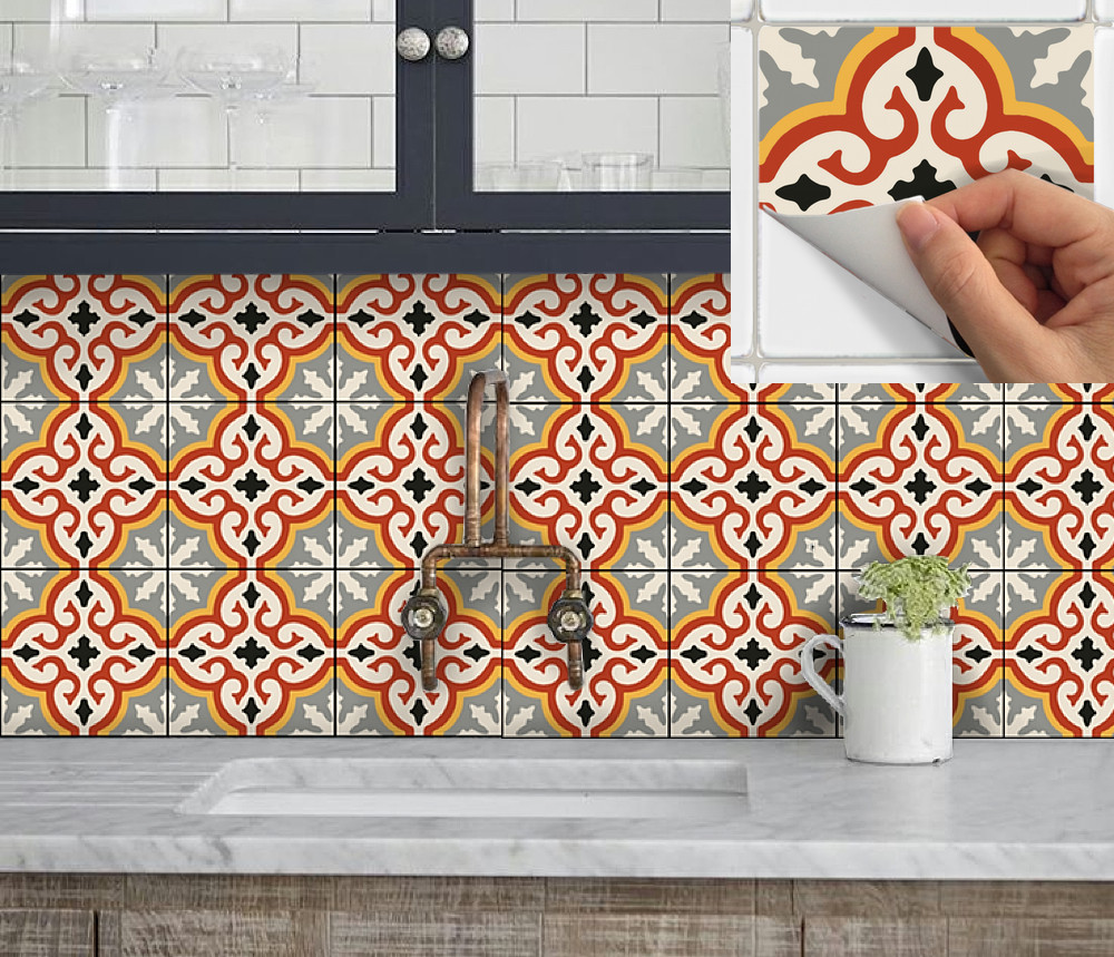 Tile Stickers for Kitchen Backsplash Floor Bath Removable Wate: Marrakech Orange