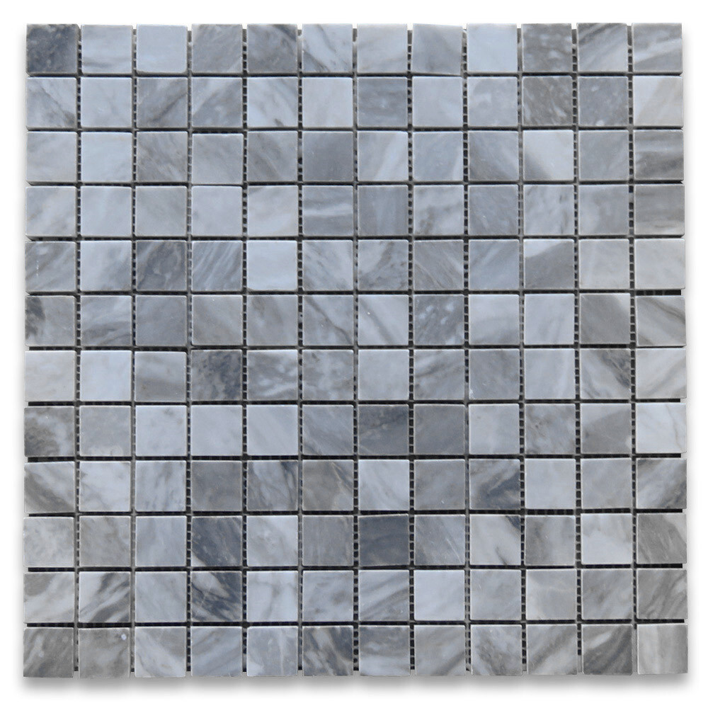 K24XH Bardiglio Gray Dark Grey Marble 1×1 Grid Square Mosaic Tile Honed