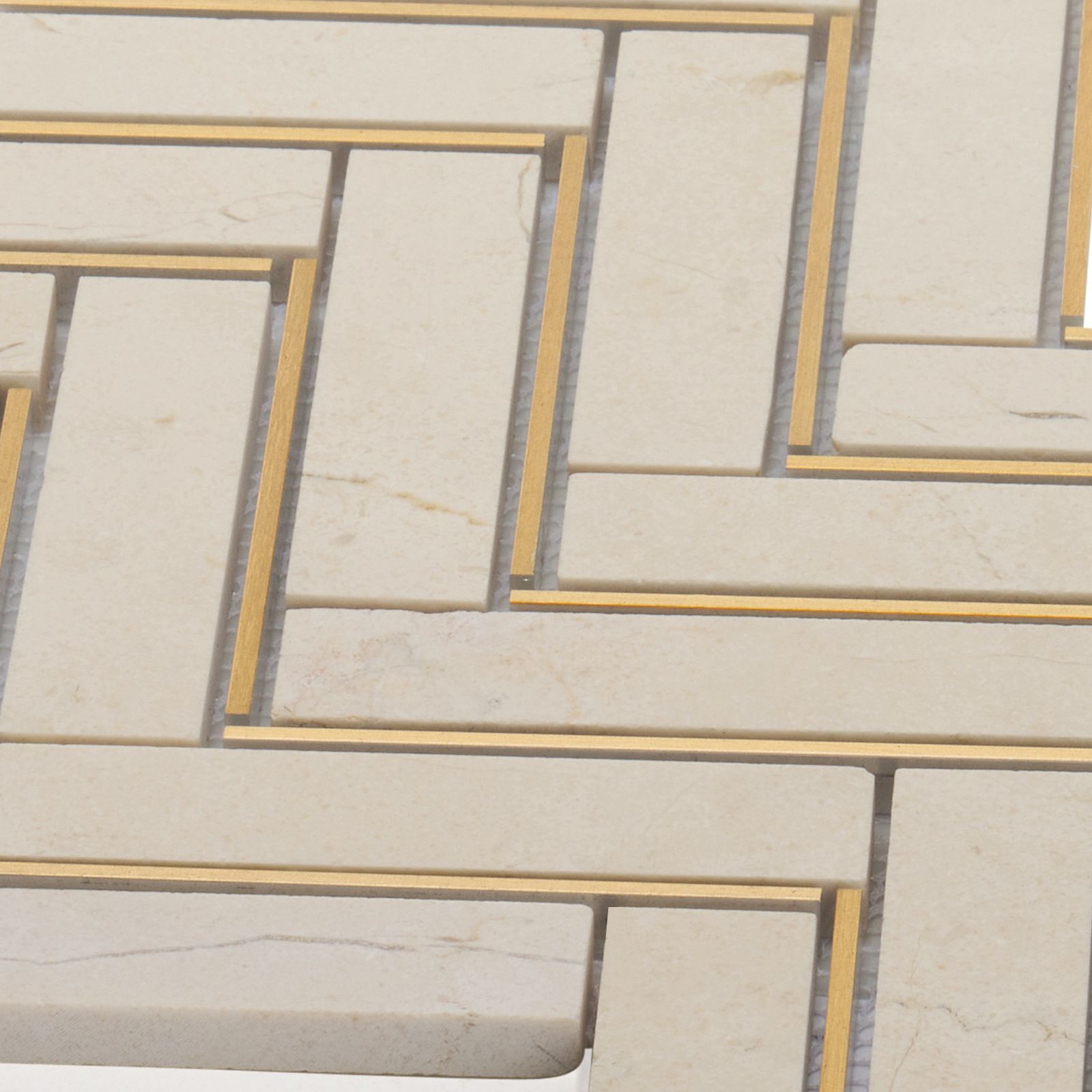 Travertine Marble Stone Gold Metal Inlay Herringbone Kitchen Tile Backsplash
