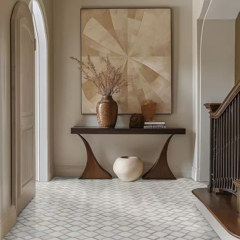 Marbella Lynx 12 In. X 12 In. Polished Marble Mesh-Mounted Mosaic Floor and Wall