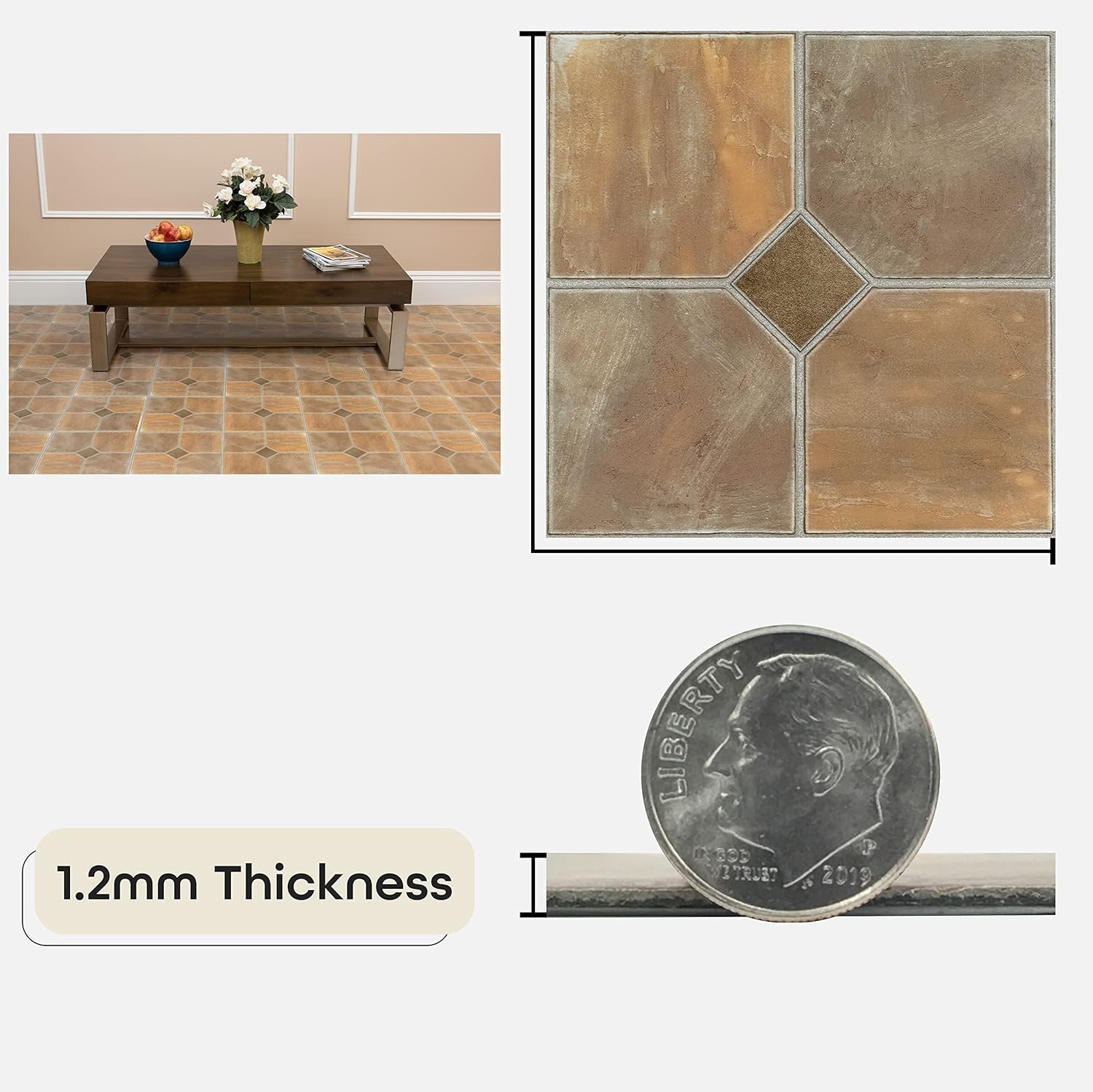 Nexus Self Adhesive 12-Inch Vinyl Floor Tiles, 20 Tiles – 12″ x 12″, Rustic S…