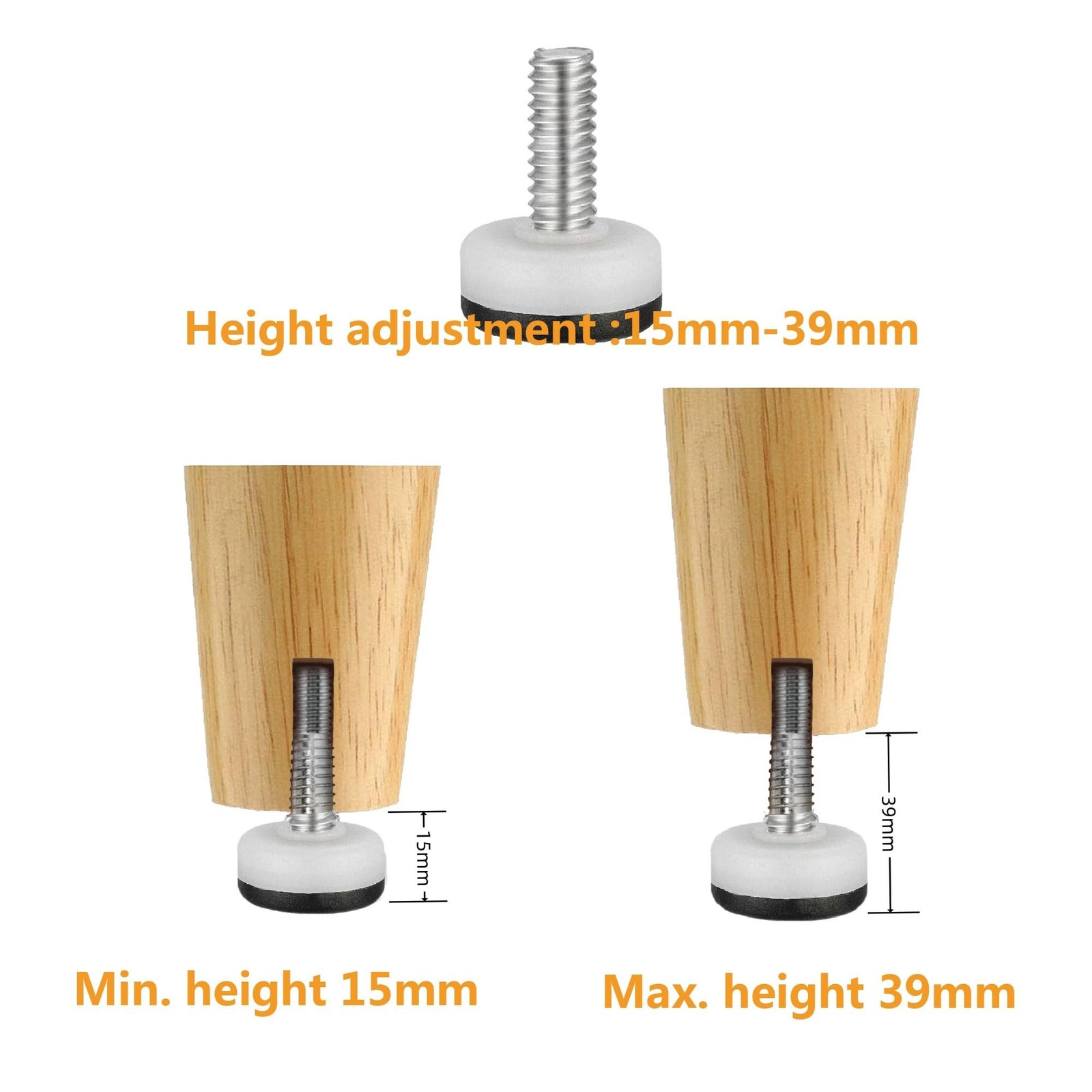 10pcs Nylon Adjustable Leveling Feet M8x25mm Heavy Duty Furniture Levelers Ad…