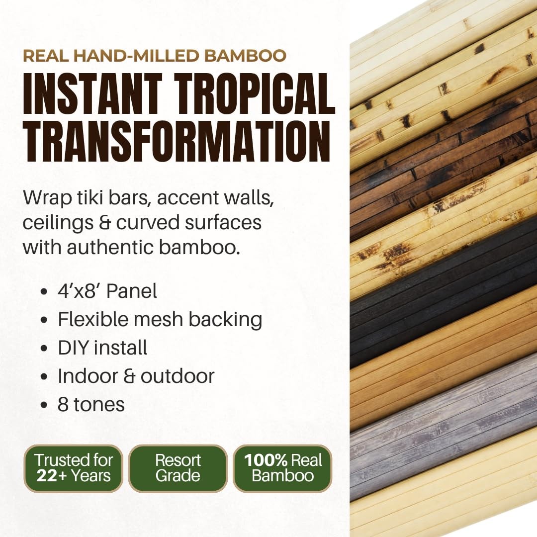 amaZulu Natural Bamboo Wall Panels 4×8 — Caramel Tambor Cladding, Flexible Ac…