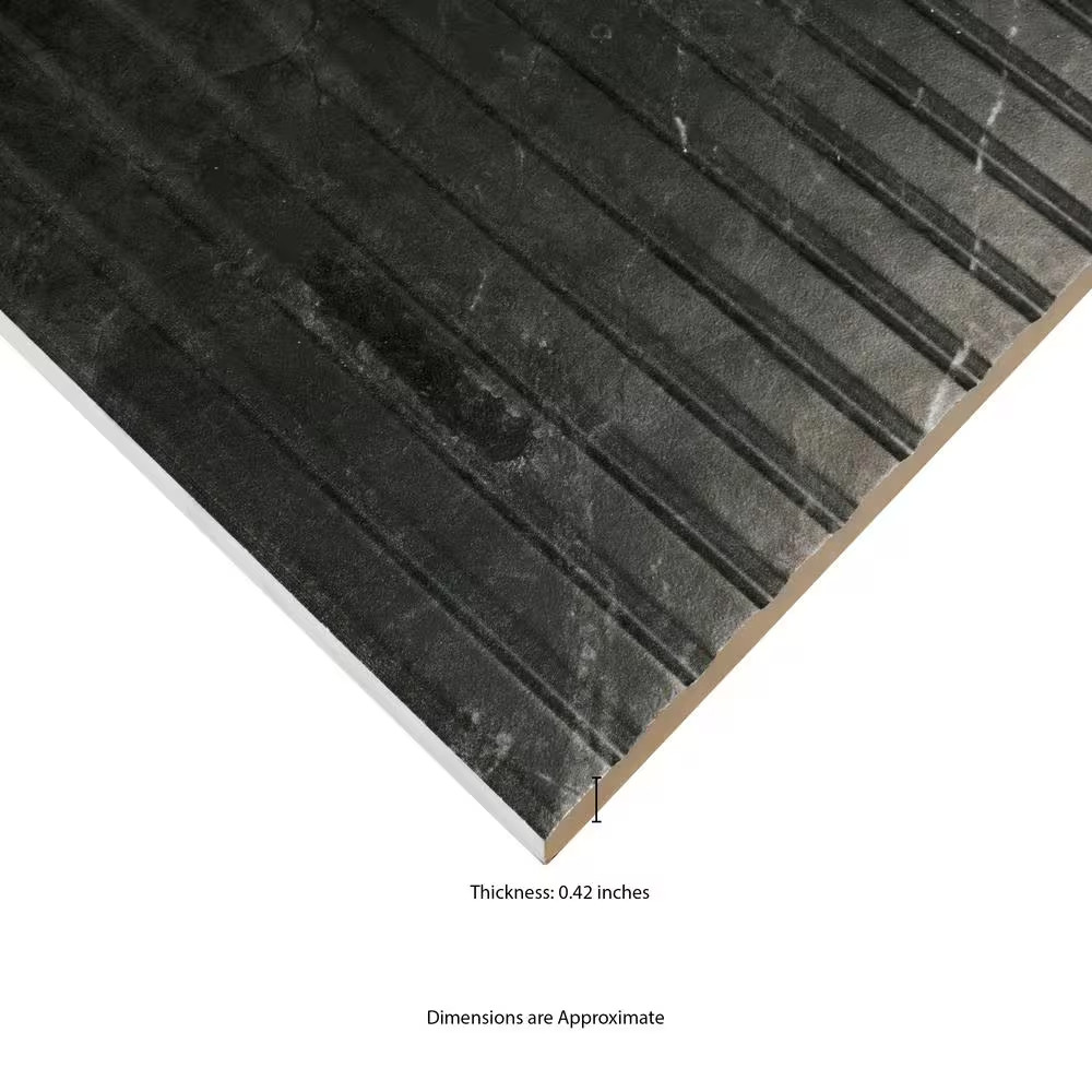Urban Bamboo Marmi Noir 16 In. X 48 In. Satin Fluted Ceramic Wall Tile (15.51 Sq