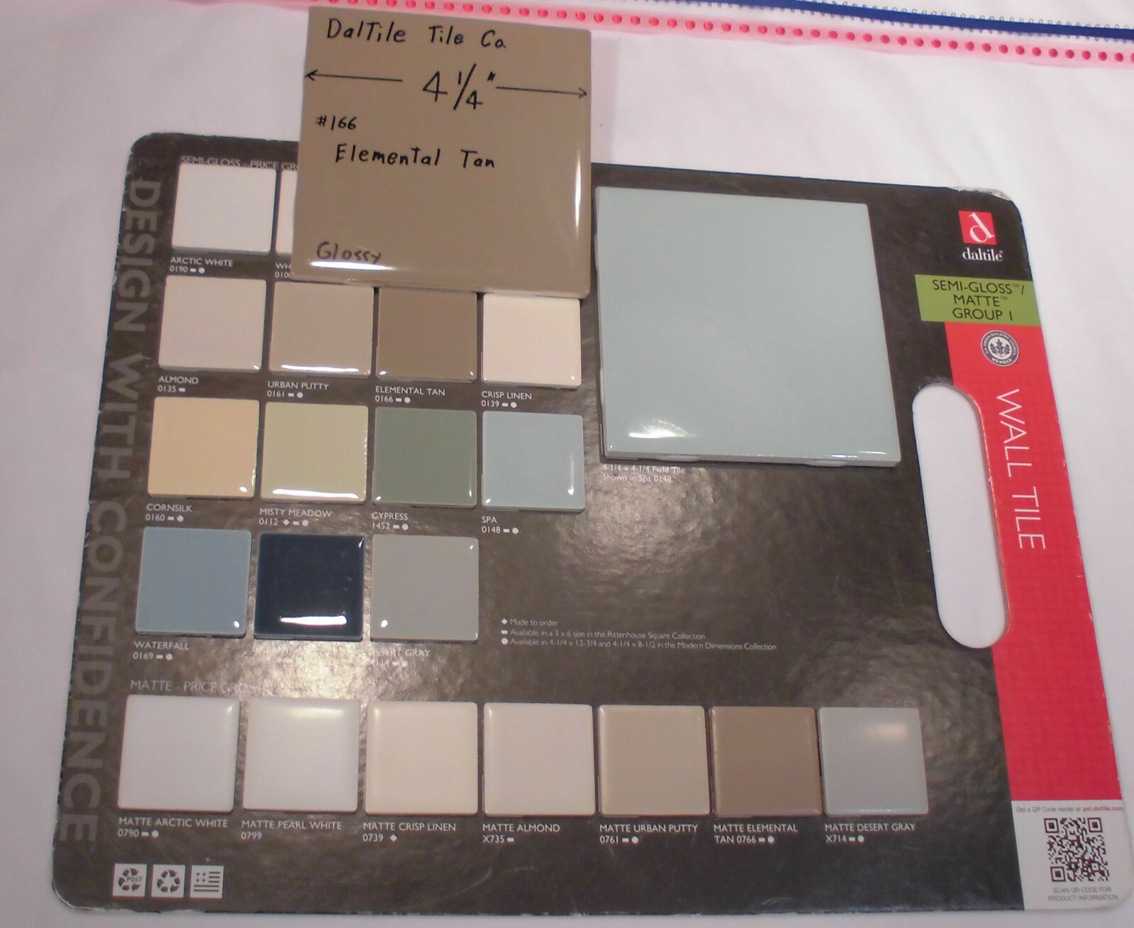 1 pc. Elemental Tan: Glossy Ceramic Tile by Daltile; 4-1/4″ Light Brown NEW