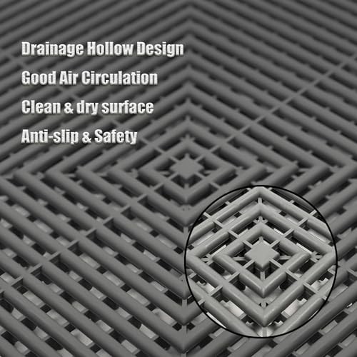 Interlocking Garage Floor Tiles, Rigid Drainage 16″L x 16″W x 0.7″Th 12 Grey