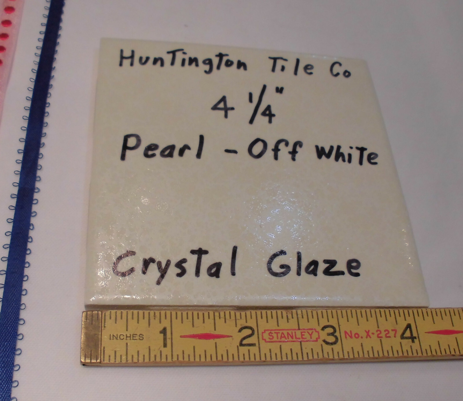 1 pc. *Pearl-Off White* Ceramic Tile 4-1/4″ Crystal Glazed by Huntington Co. NEW