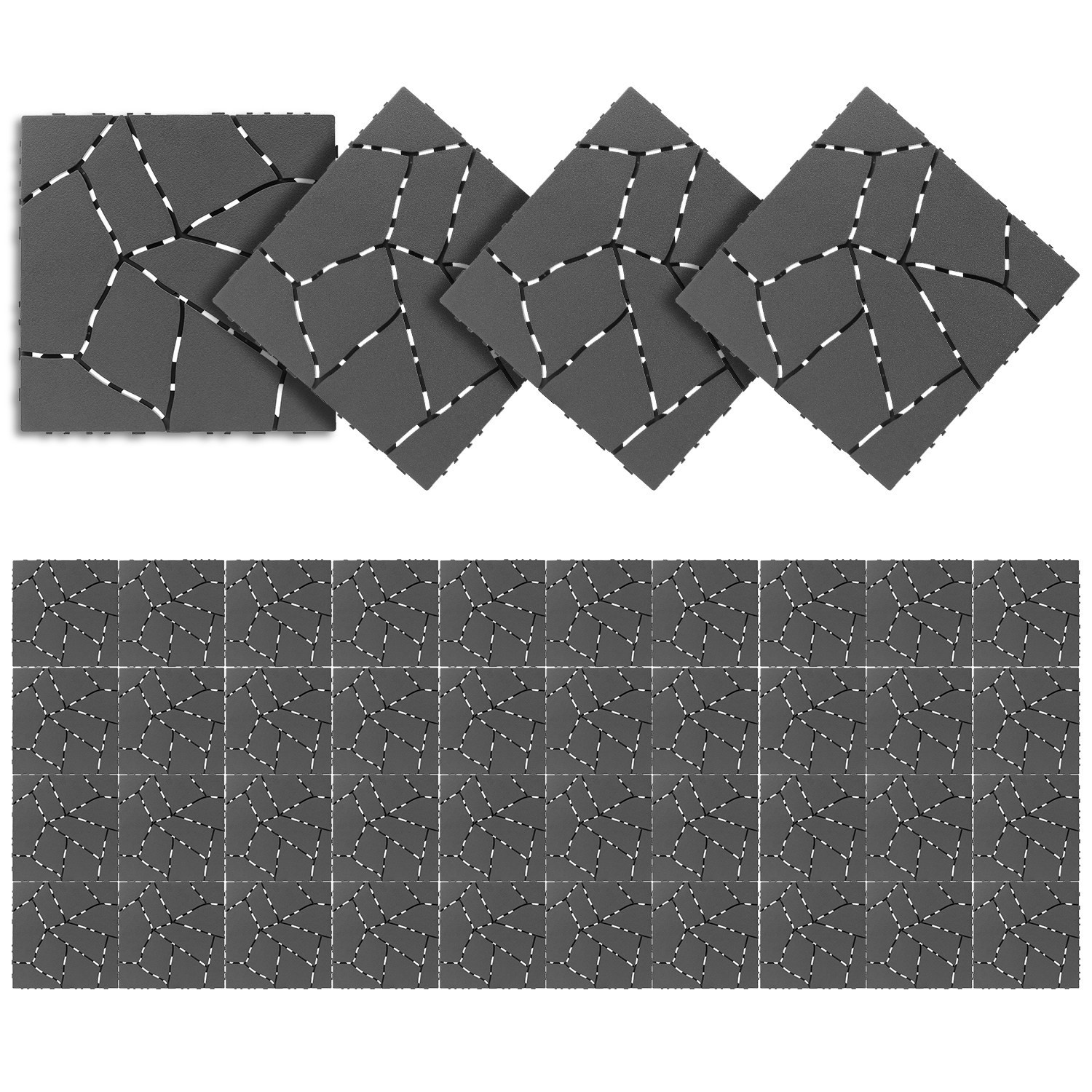12″x12″ Gray Interlocking Deck Tiles 44PCS Plastic Waterproof Patio Tiles
