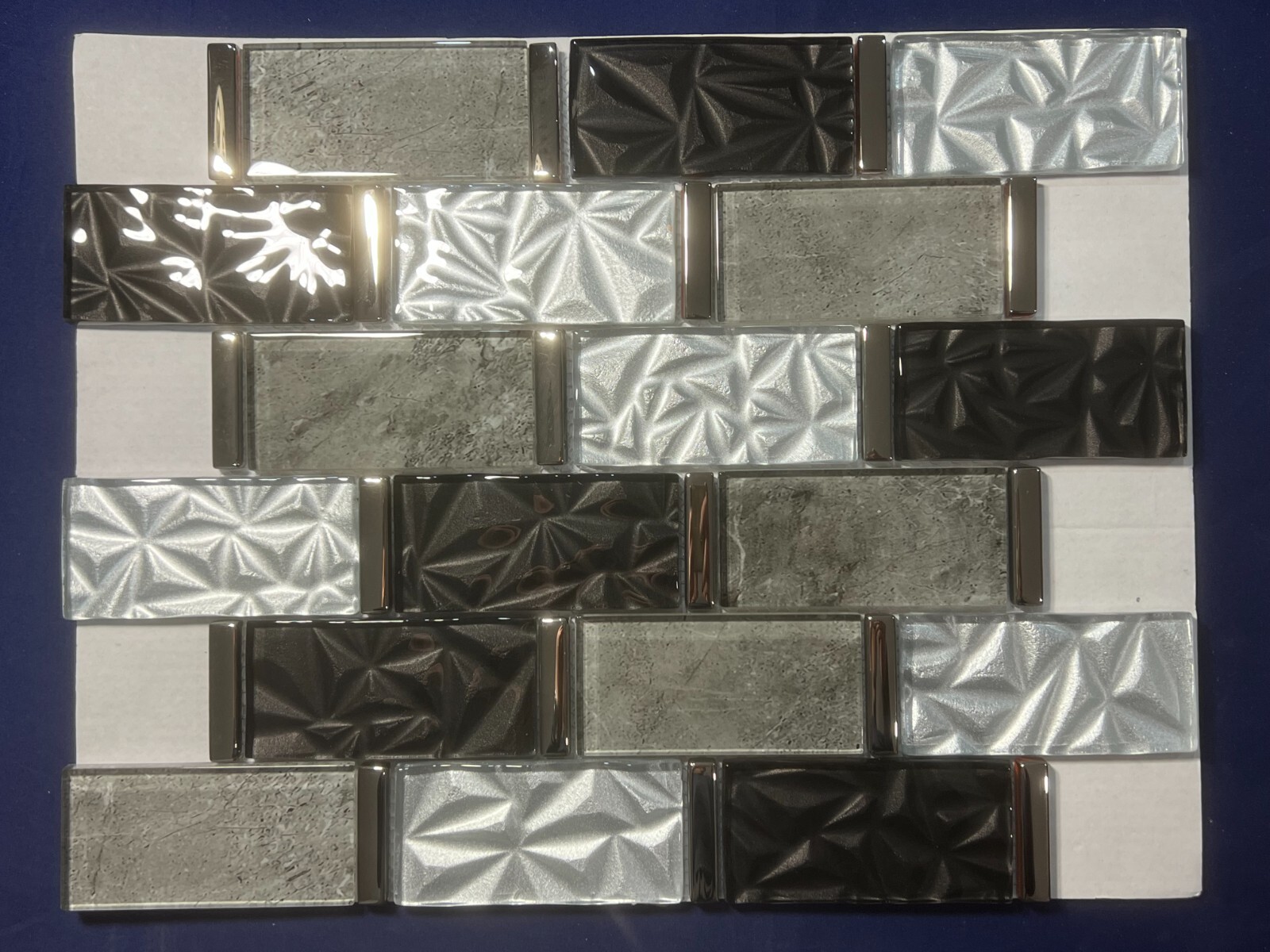 NY89 Silver/Gray/Black Glass Rectangle Mosaic Tile Kitchen Bathroom Backsplash