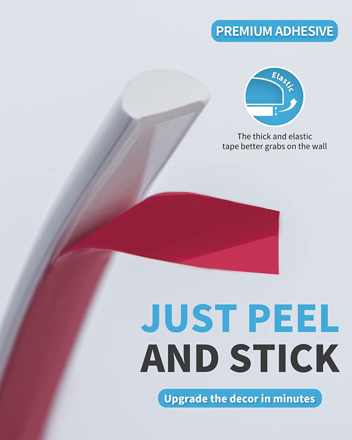 10 Ft Peel and Stick Flexible Vinyl Molding Trim for Wall Tile Edges, Kitchen ba