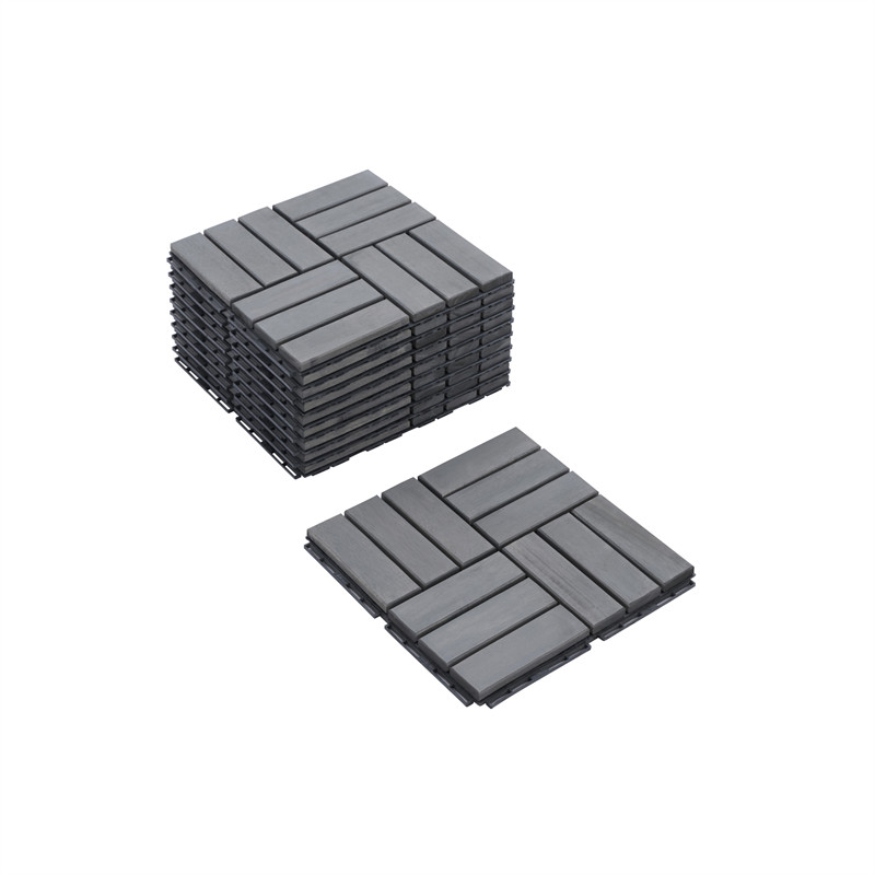 12″x12” Interlocking Deck Tiles Checker Pattern Acacia Wood Outdoor Flooring