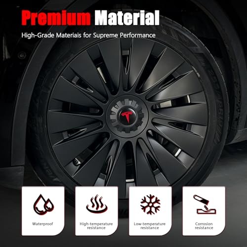 4 PCS Wheel Center Hub Cap Sticker for Model 3 / Model Y, Matt Black & Red