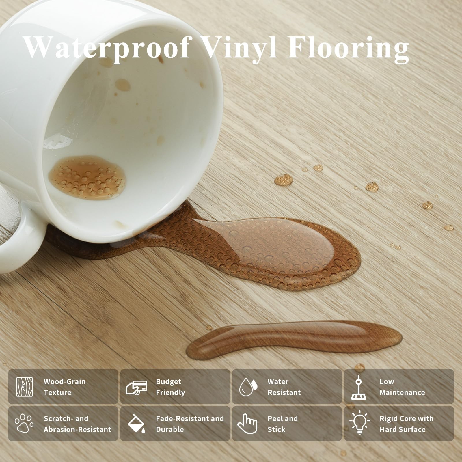 Peel and Stick Floor Tile, 54 Sq.Ft 36 Pieces 36″x6″ Long Vinyl Flooring, 1.5…