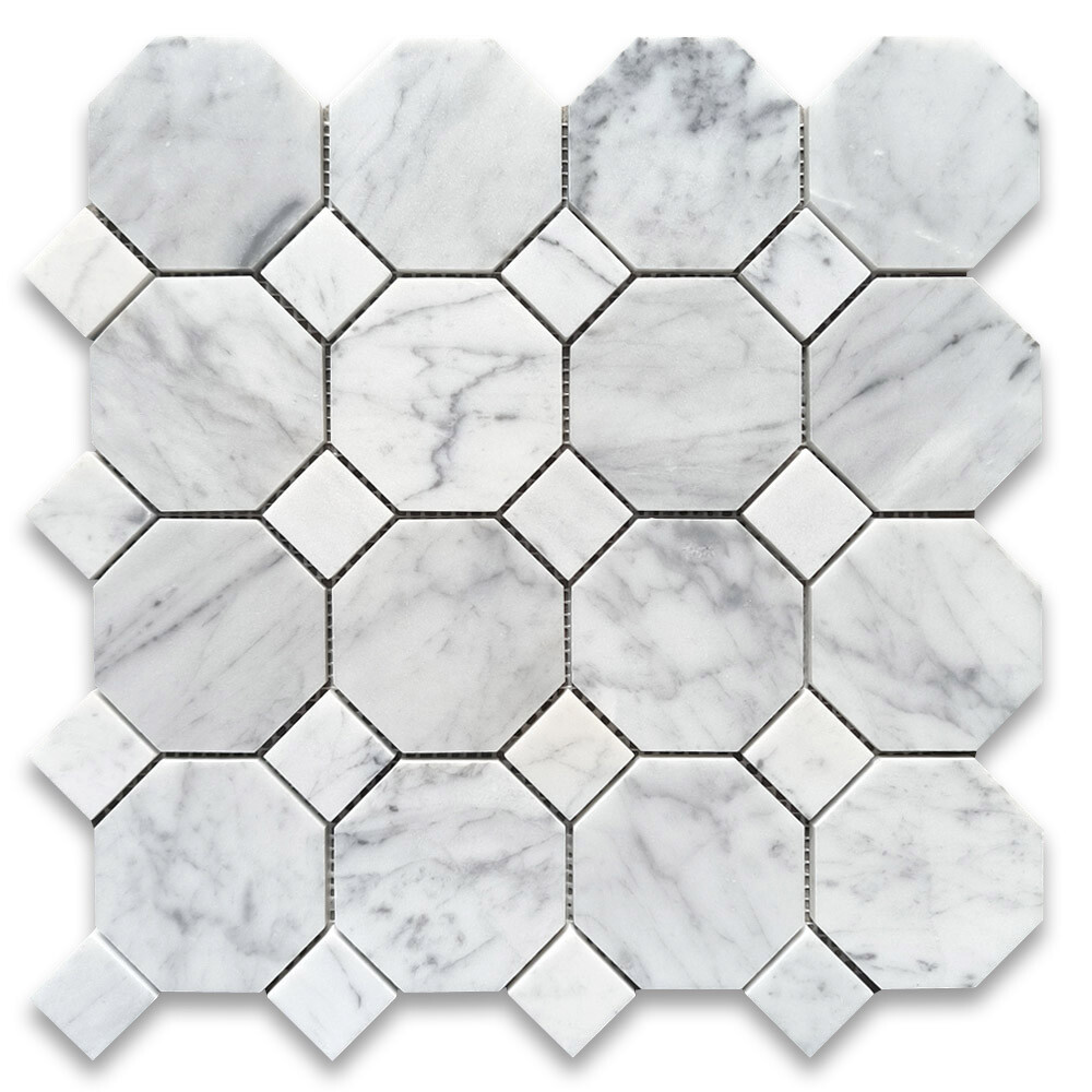 C810XH Carrara White Marble 3″ Octagon Mosaic Wall Floor Tile Matte Venato