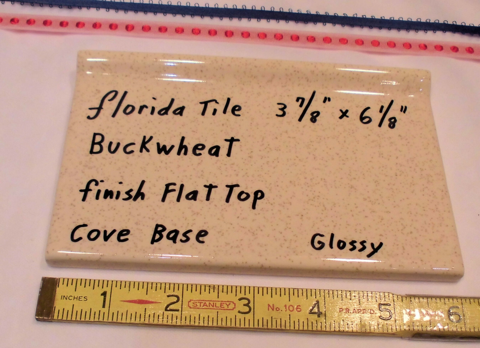 1 pc. Buckwheat 4” X 6” Glossy Ceramic Cove Base Tile by florida Co. Flat Top