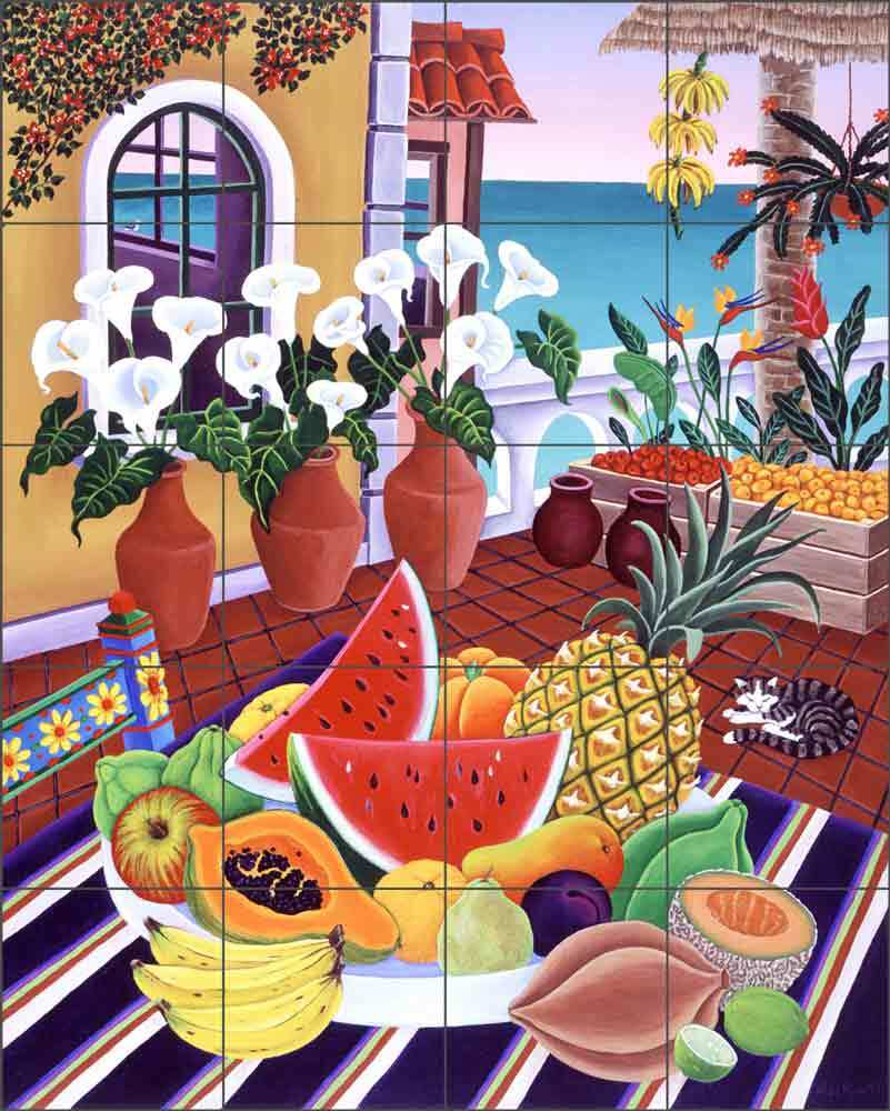 Fruit Tile Backsplash Raul del Rio Tropical Art Ceramic Mural POV-RR001