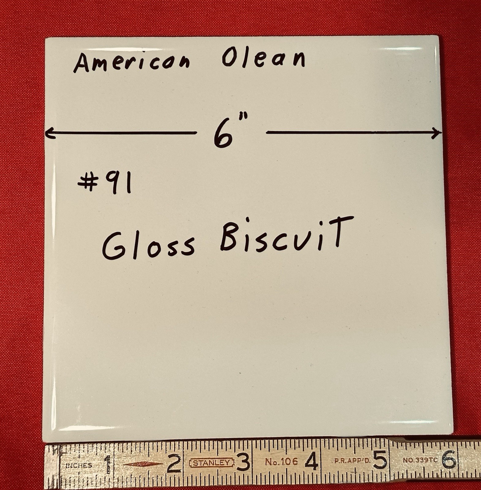1 pc. 6″ X 6″ Gloss Biscuit: 6″ X 6″ Ceramic Tile #91 by American Olean, NEW