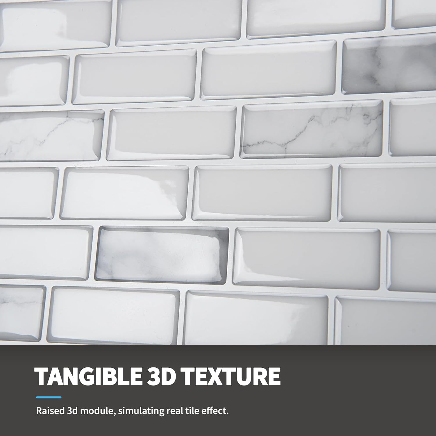 10-Sheet Peel and Stick Backsplash Tile in White Marble, Self-Adhesive Wall Tile