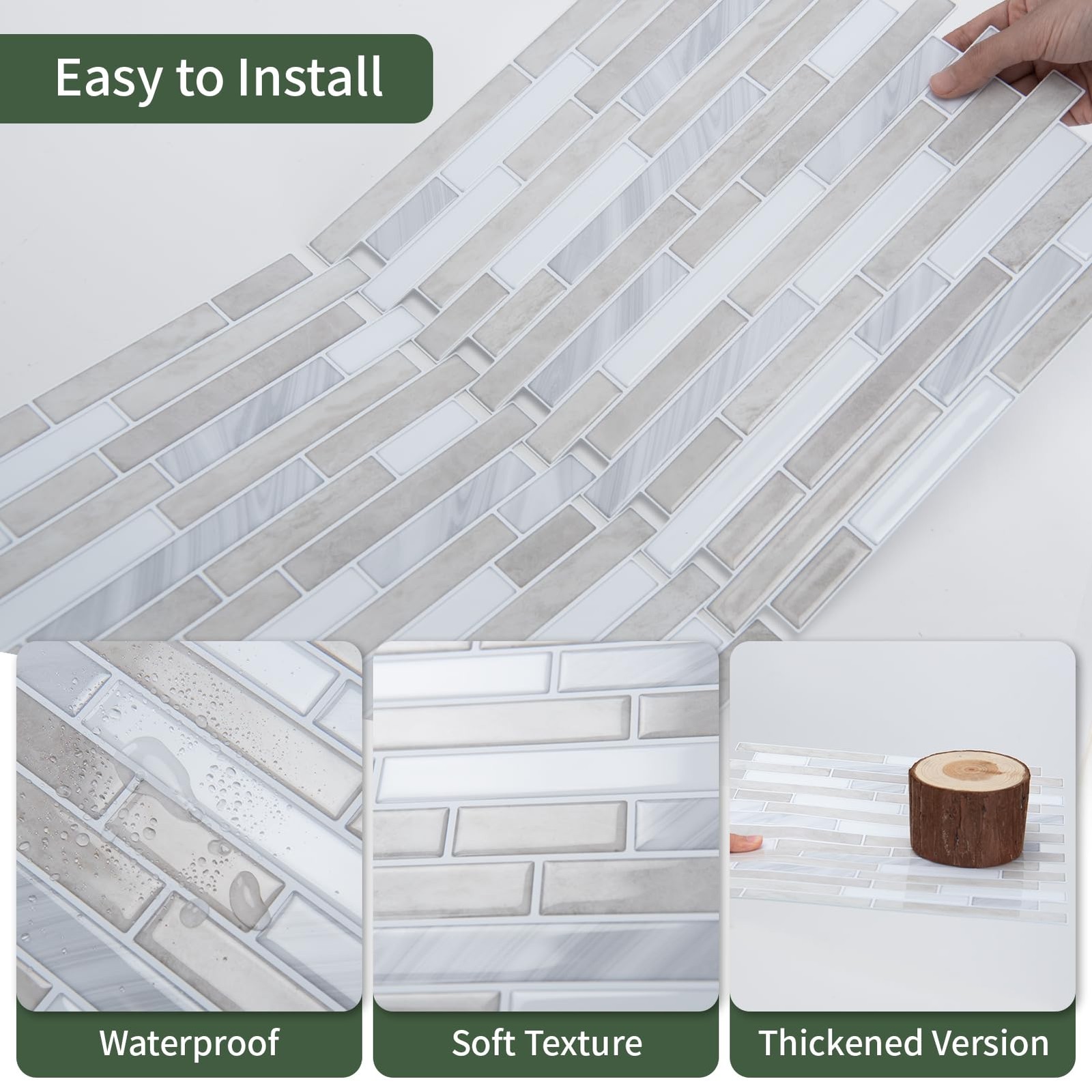 Peel and Stick Backsplash Tiles 10 Sheet Extra Thick Beige White Waterproof