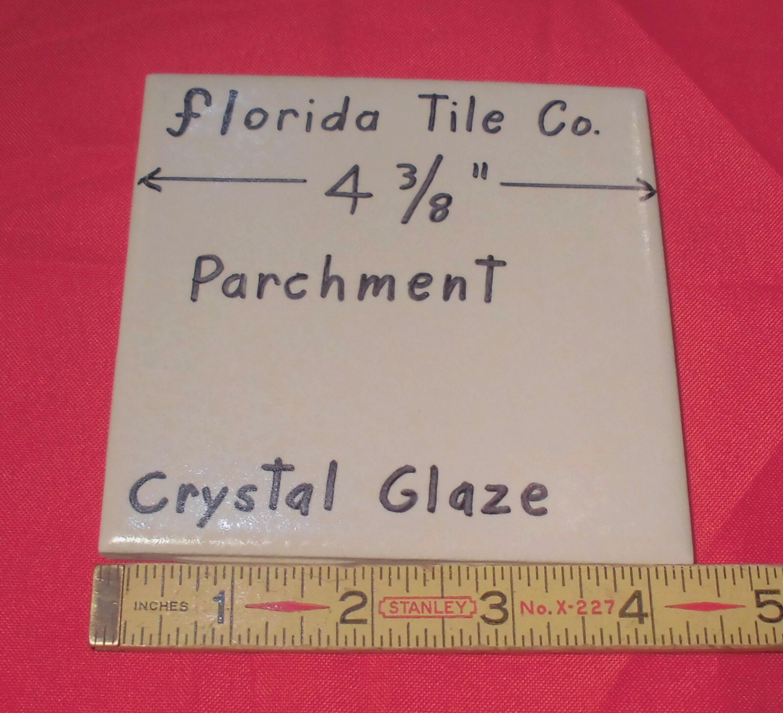 1 pc. *Parchment – Lite Tan* Crystal Glazed Ceramic Tile 4-3/8″ Florida Co. New