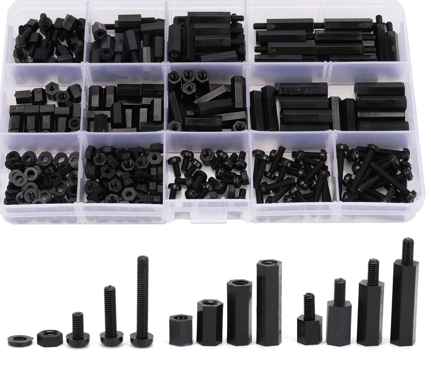Jucoan 380 PCS M3 Nylon Standoff Kit, Male Female Hex One Size, Black