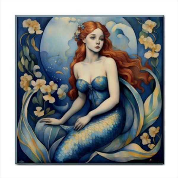 Beach Nautical Ocean Mermaid Ceramic Tile Art Set Of 4 Decorative Tiles