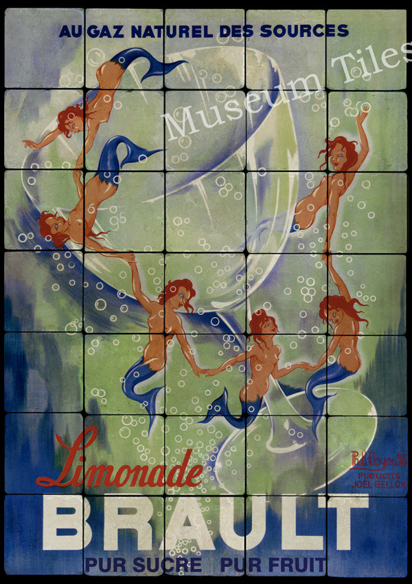 Art Painting Deco Tumbled Marble Tile Mural 20×28 Limonade Brault Mermaid