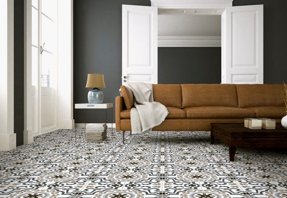 8×8 Versay Blue White Encaustic Pattern Porcelain Tile Squarefeet Depot (Box 10)
