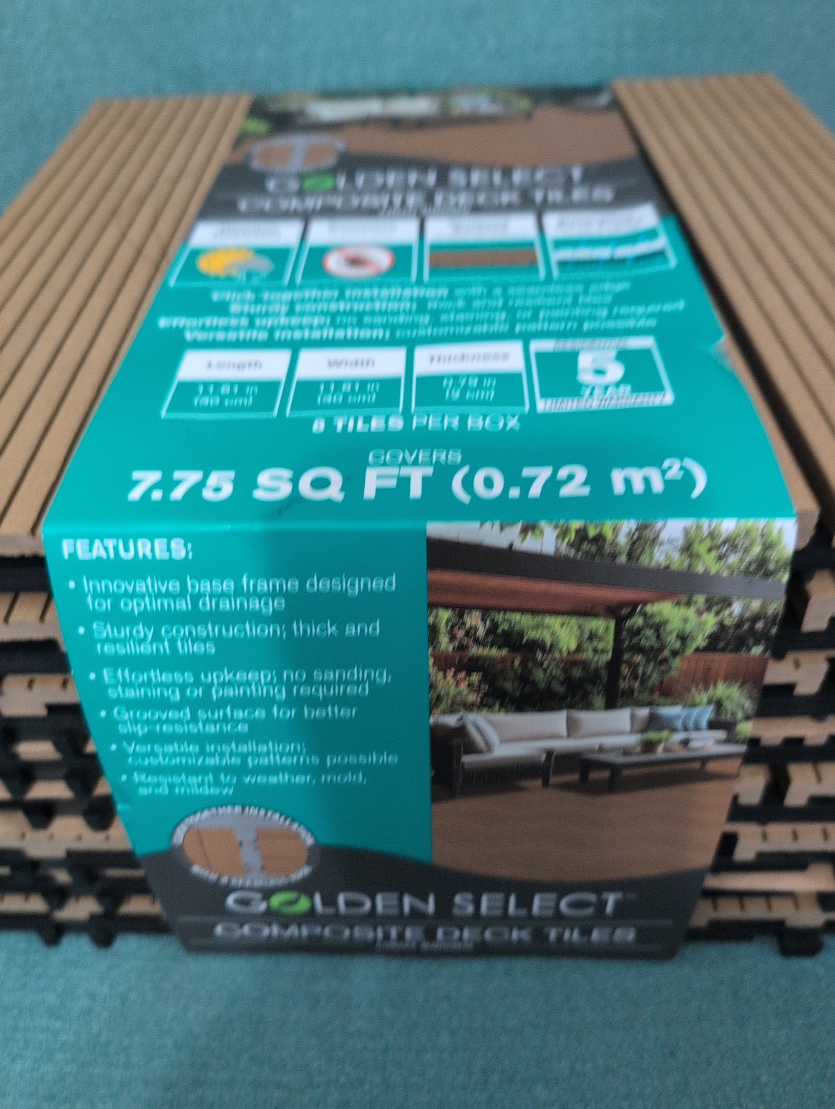 Golden Select Composite Deck Tiles Light Brown Patio Interlocking 8 Pack 1983850