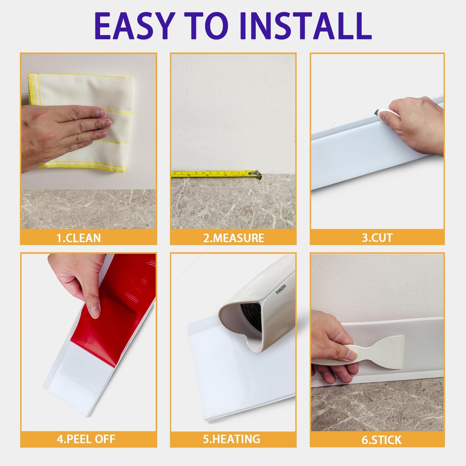 Vinyl Wall Base Baseboard Molding Trim 4″ Flexible Self Adhesive Rubber Wall Bas