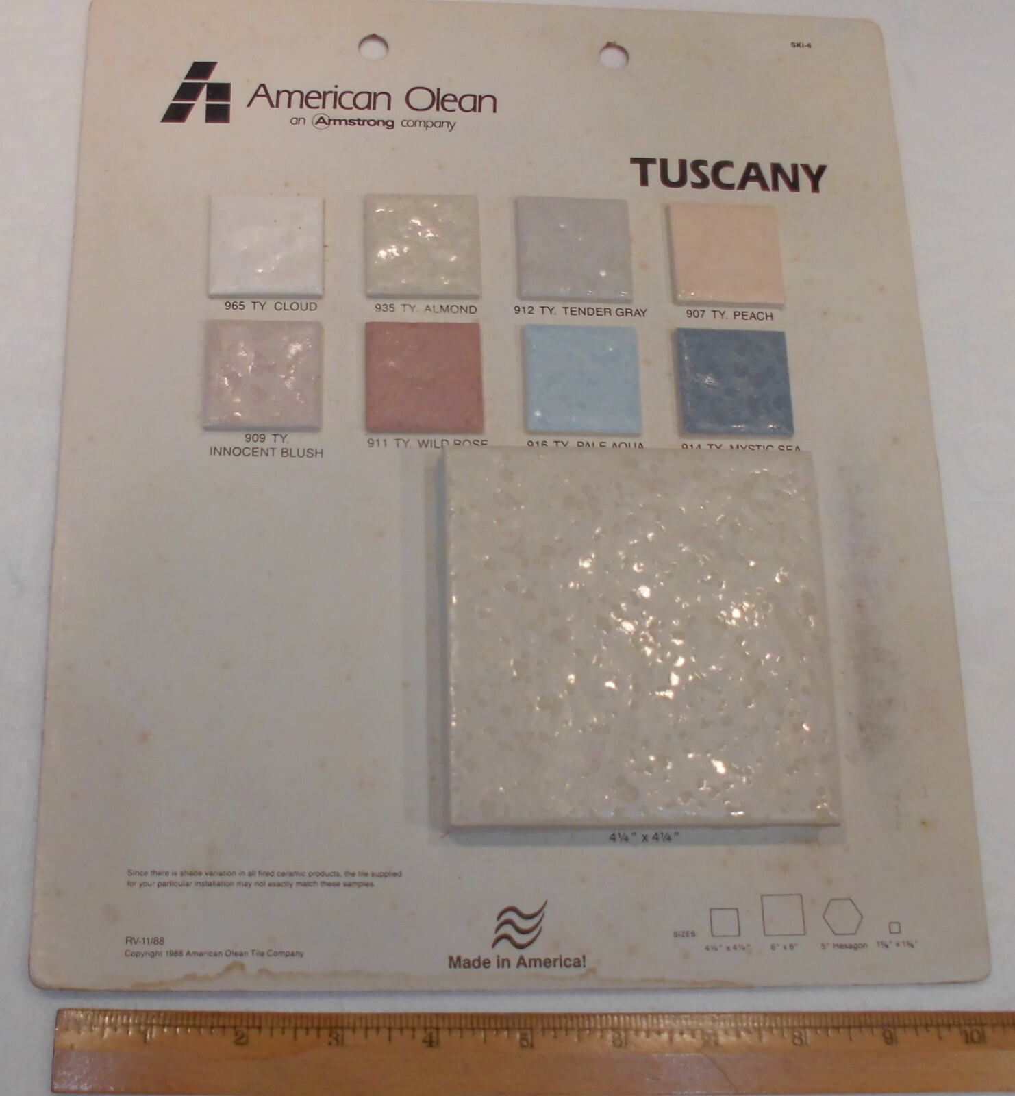 1 pc. *Almond Color* Bumpy Ceramic Tile: Tuscany; by American Olean 4-1/4″ NOS