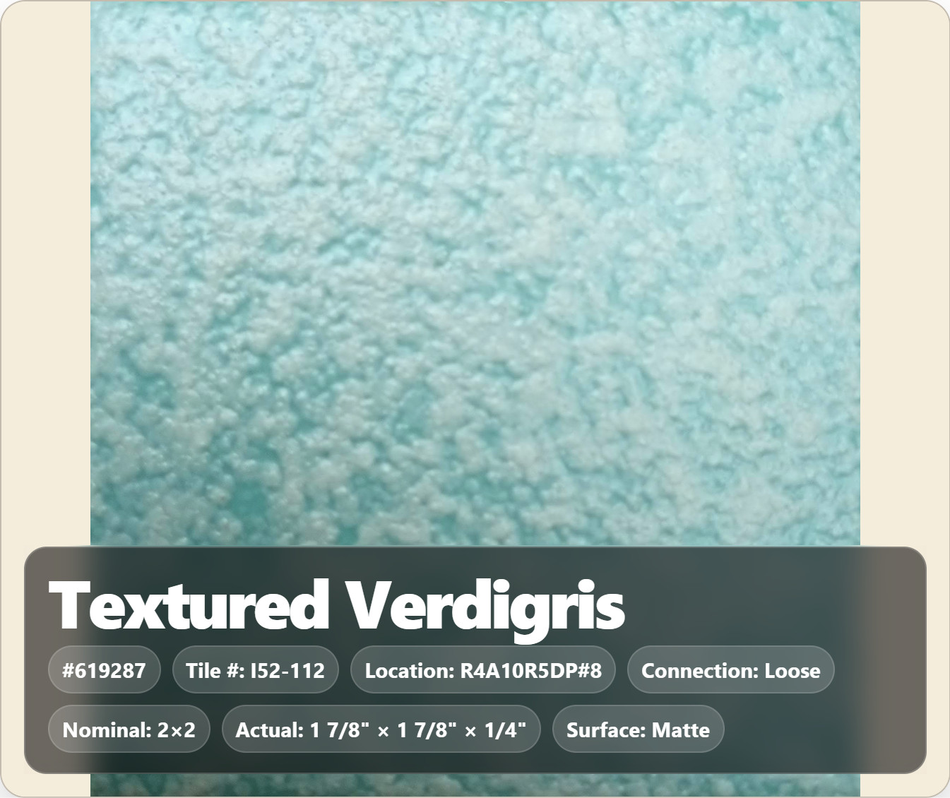 2×2 Tile Textured Verdigris Green Loose Wall Remodel Ceramic C#I52-112 Sample
