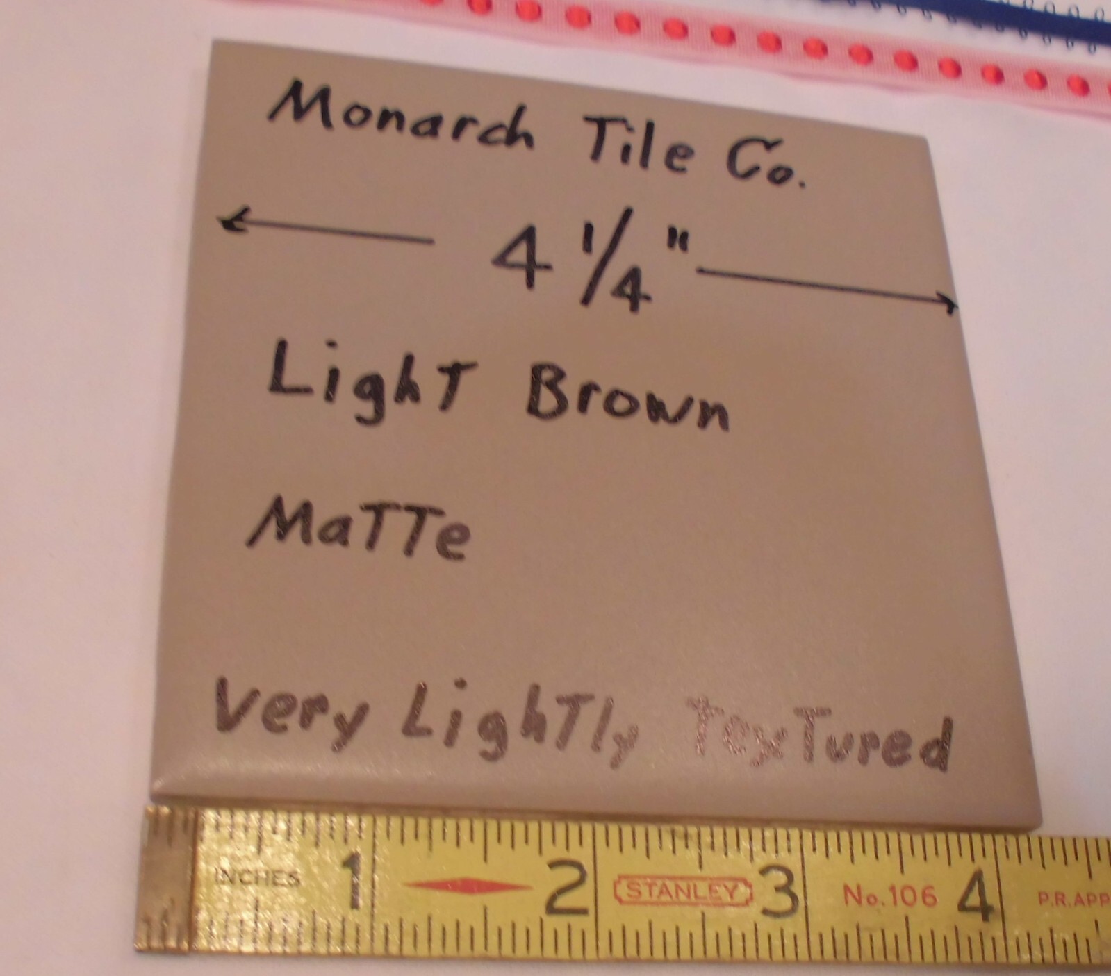 1 pc. Matte Ceramic Tile *Light Brown* 4-1/4″ by Monarch Tile Co. U.S.A. NEW
