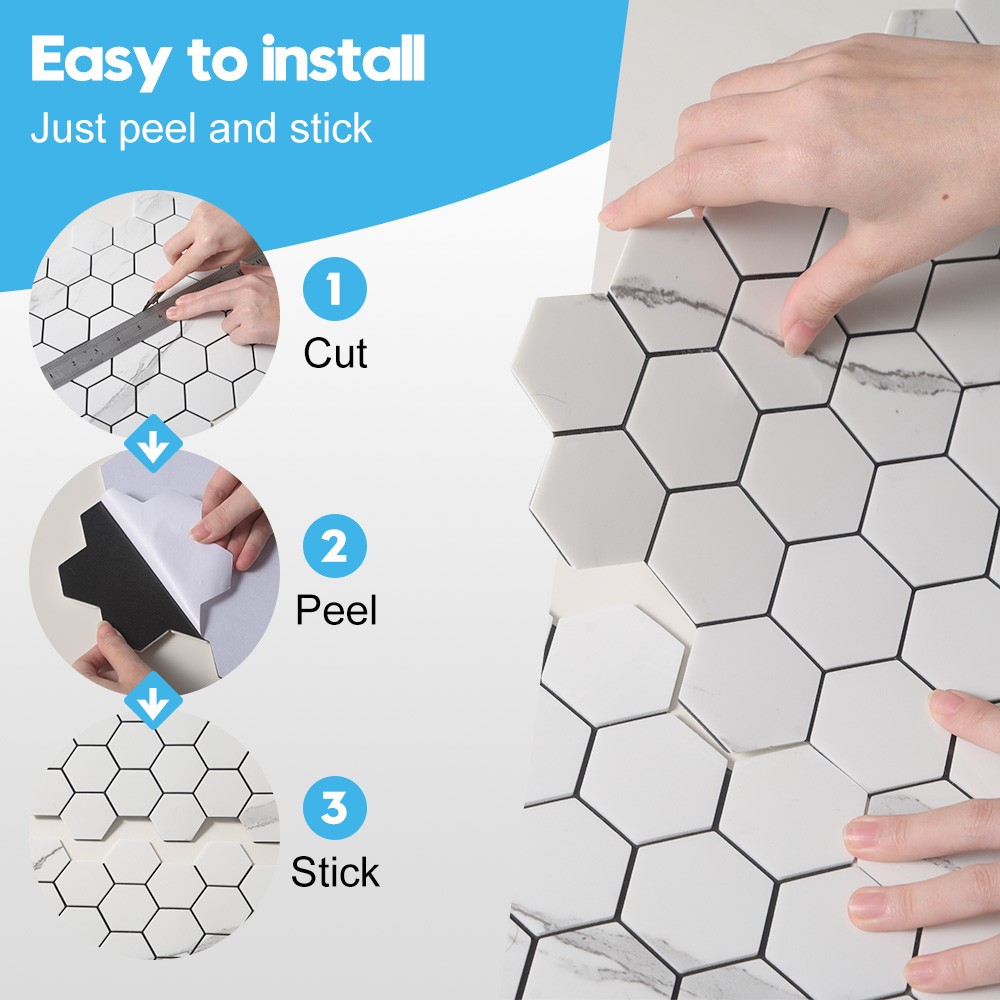 20pc Tiles Plaza Backsplash Tile for Kitchen Peel and Stick White Hexagon Marble