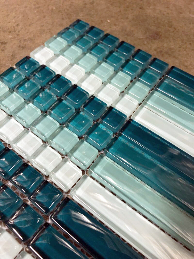 Turquoise Blue Random Square Rectangle Sized Crystal Glass Mosaic Wall Tile