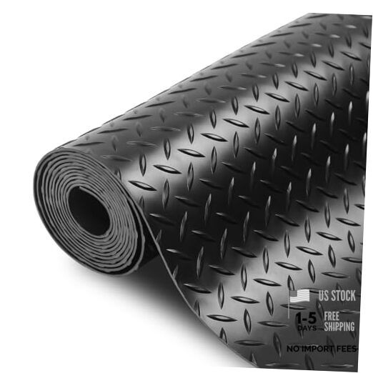 4 x 6 FT Premium Garage Floor Mat, Black Embossed Diamond 72″L x 48″W x 0.1″Th