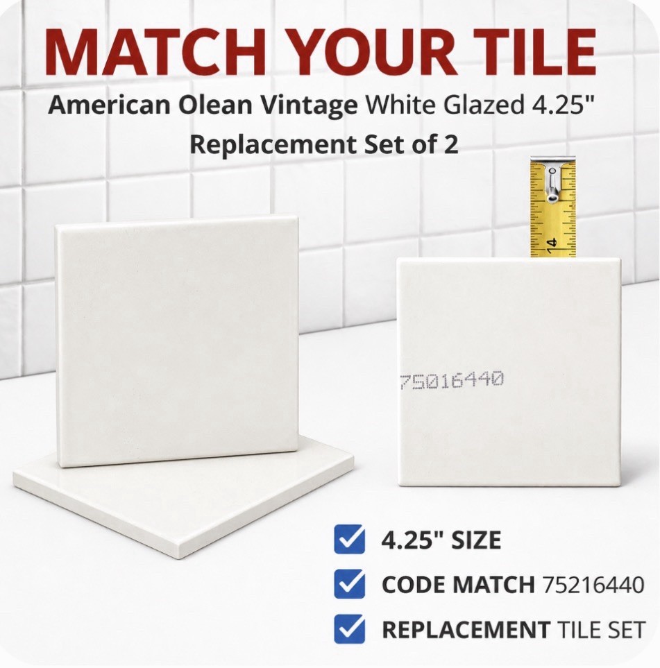 American Olean 75216440 White Tile 4.25″ Replacement Lot of 2