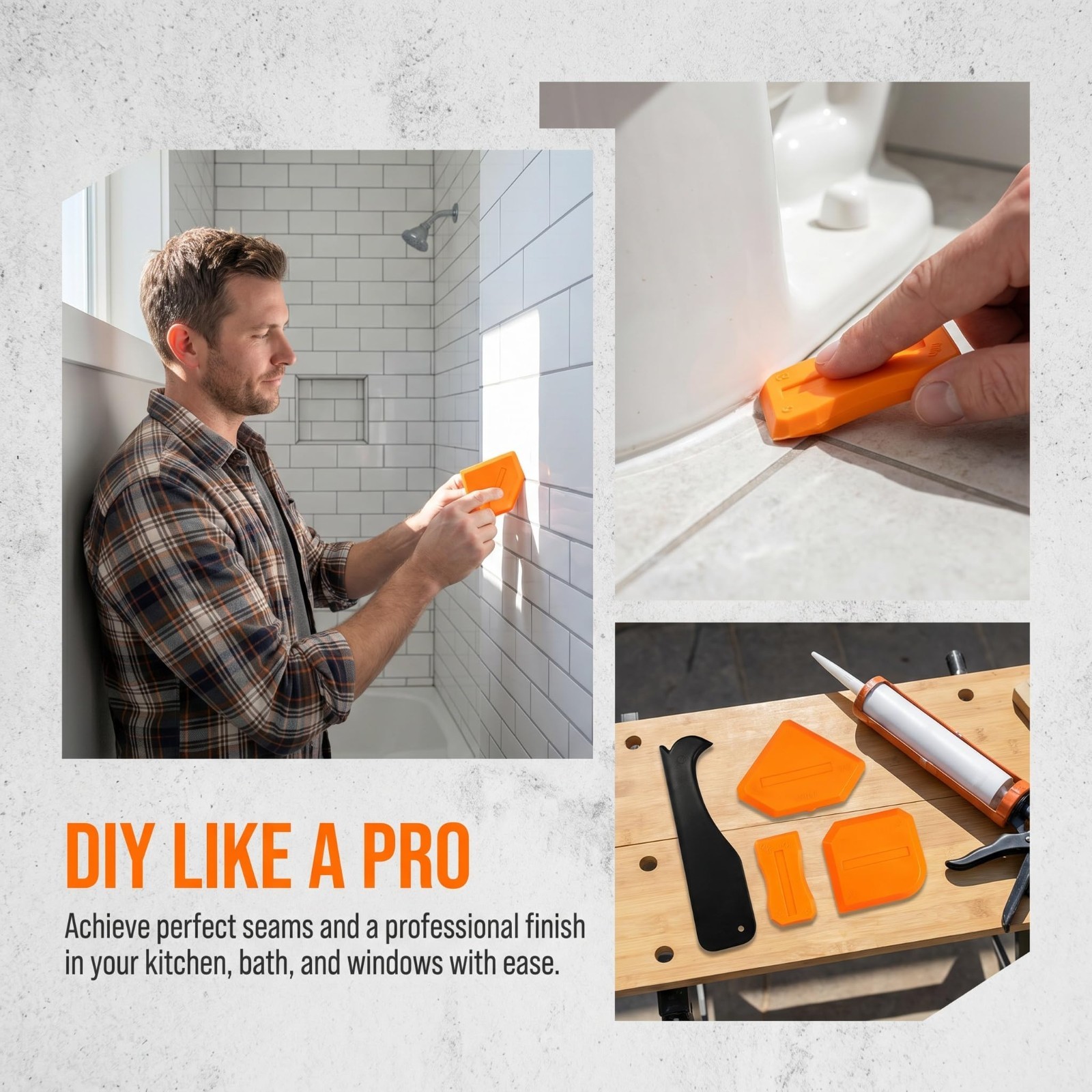 5-in-1 Caulking Tool Kit – Stainless Steel Remover, Silicone Finisher & Grout Sc