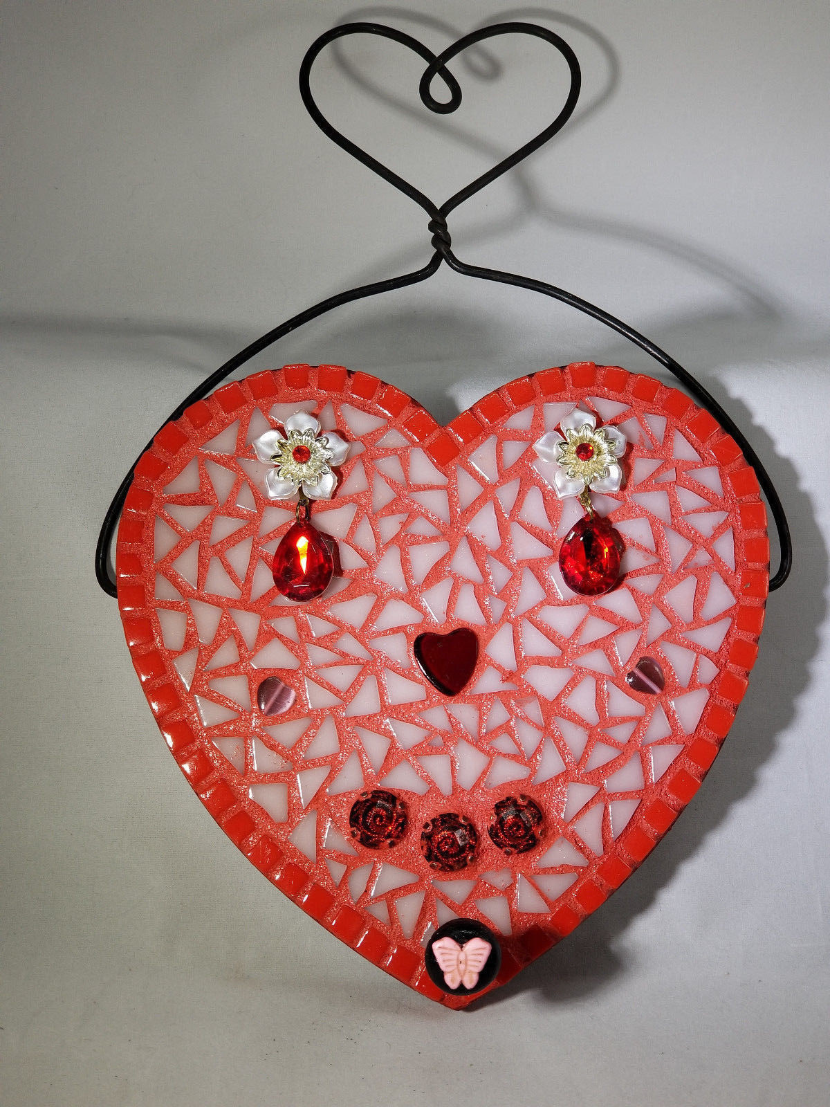 Red Heart with Wire Hanger Valentine Art Handmade Look Great in your Home PL112