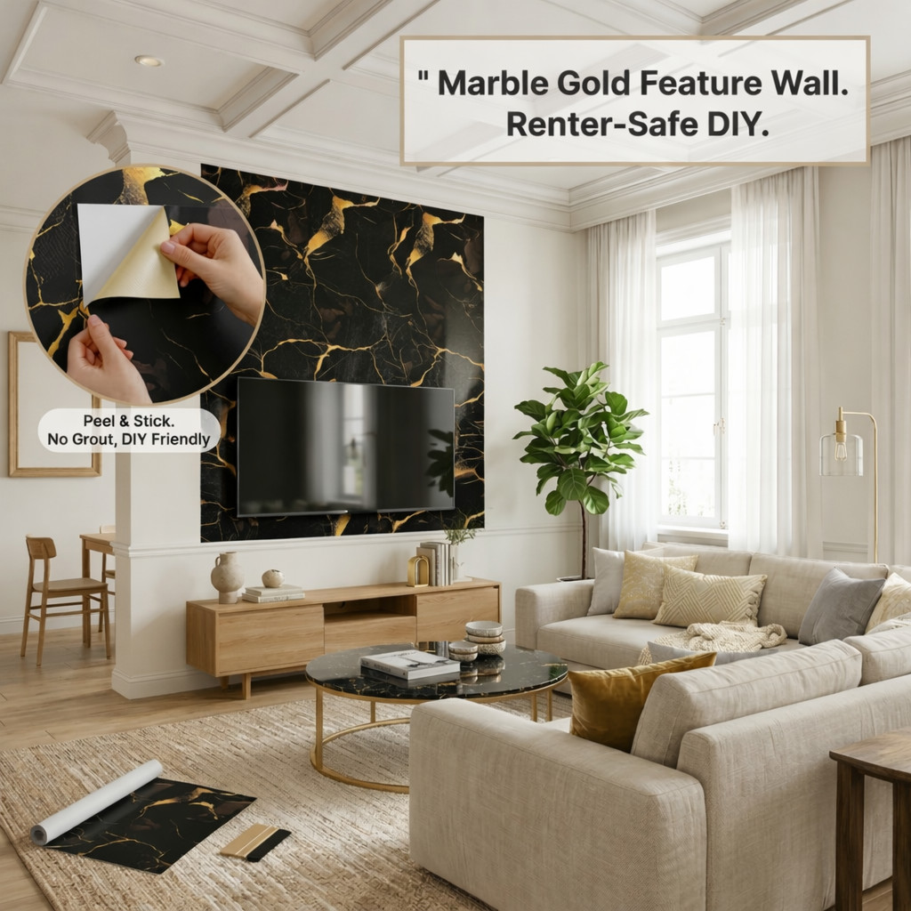 20/40pcs Marble Wall Tiles PVC Waterproof Self-Adhesive 12*24in Wall Panel