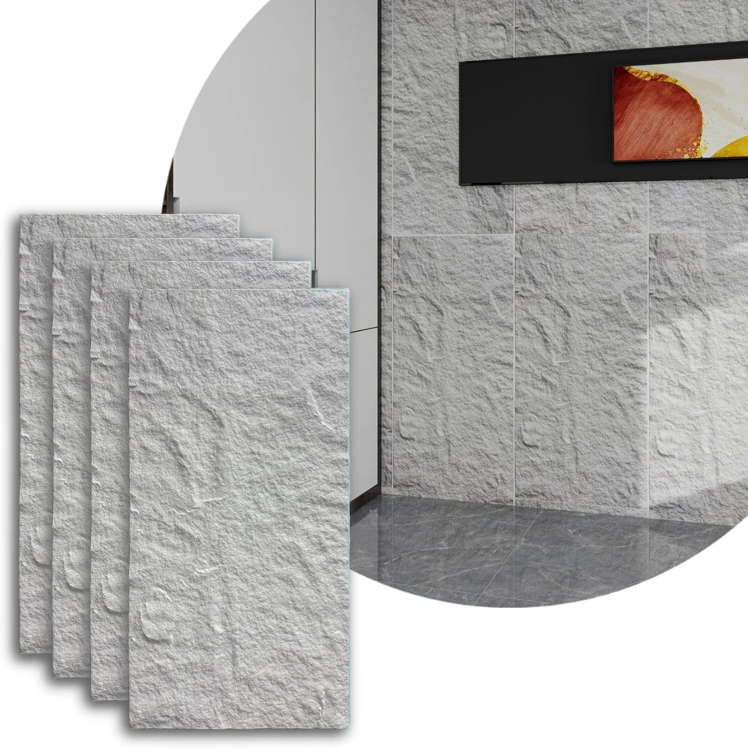 Snow White 3D Faux Stone Wall Panels – 4-Pack for Chic Home Decor