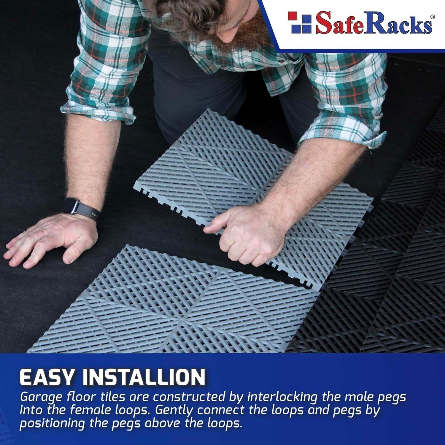 Ribbed Interlocking Garage Floor Tiles – Vented Self-Draining Non-Slip Flooring