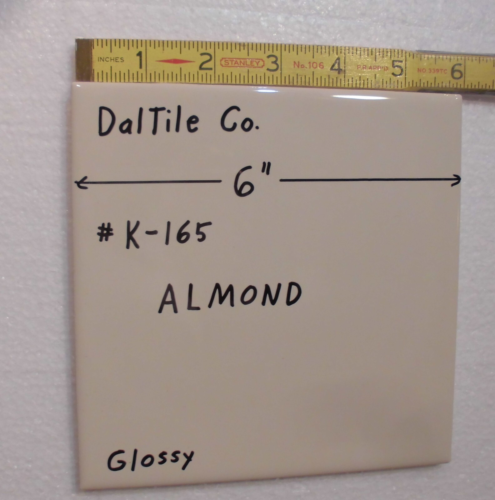 1 pc. Glossy Ceramic Tile *Almond #K-165* 6″X 6″ by Daltile Co. New Stock