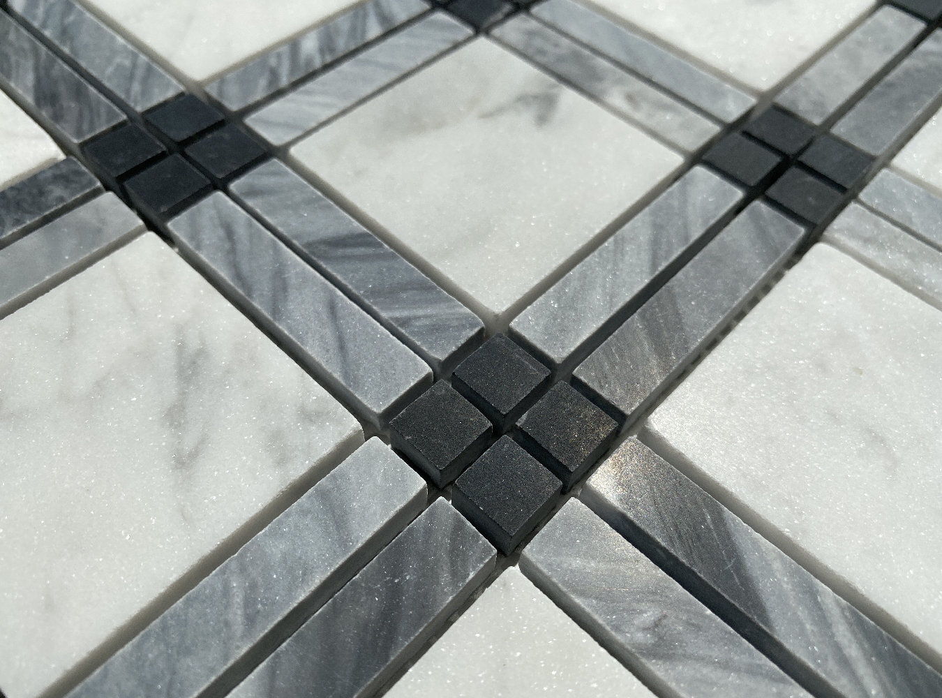 C261XH Carrara White Black Gray Marble Plaid Tartan Wall Floor Tile Matte